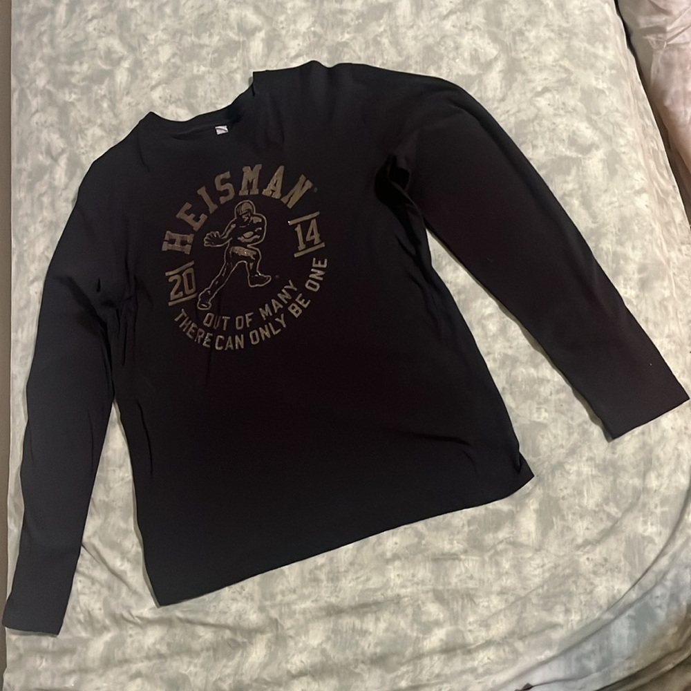 Heisman 2014 Long sleeve T-Shirt L NEW (football) Made Nicaragua. Sparkle Bronze